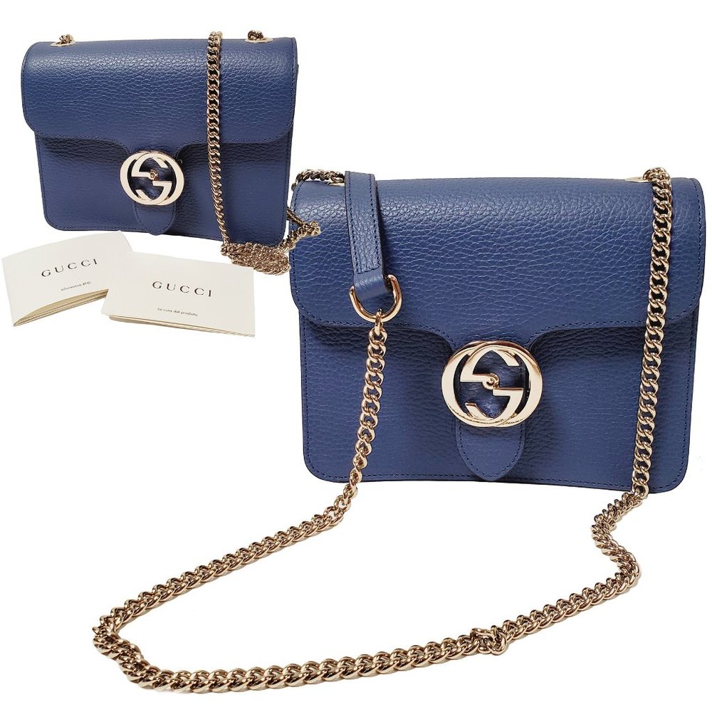 GUCCI BAG 510304 INTERLOCKING G CHAIN BLUE LEATHER CROSSBODY